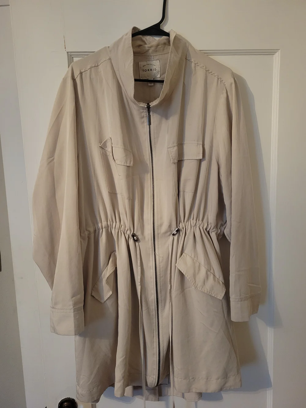 torrid Light Beige Drawstring Waist Trench Jacket